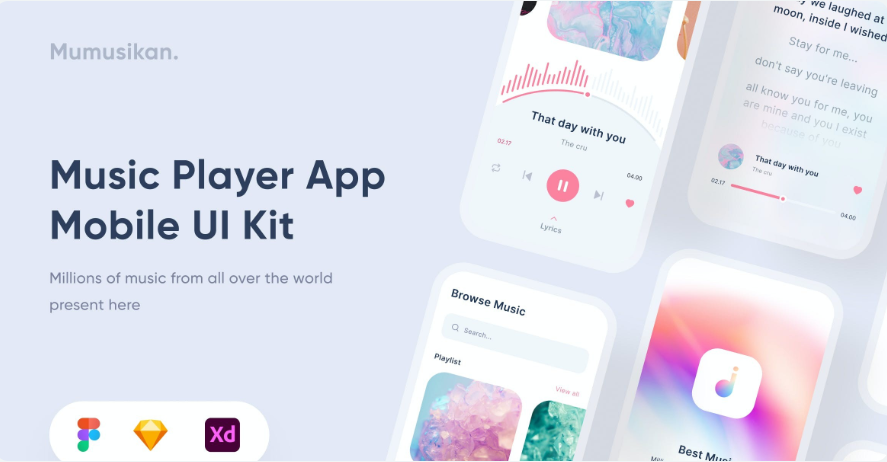 Music Streaming App UI Kit - Figma Sketch XD Source File #8546