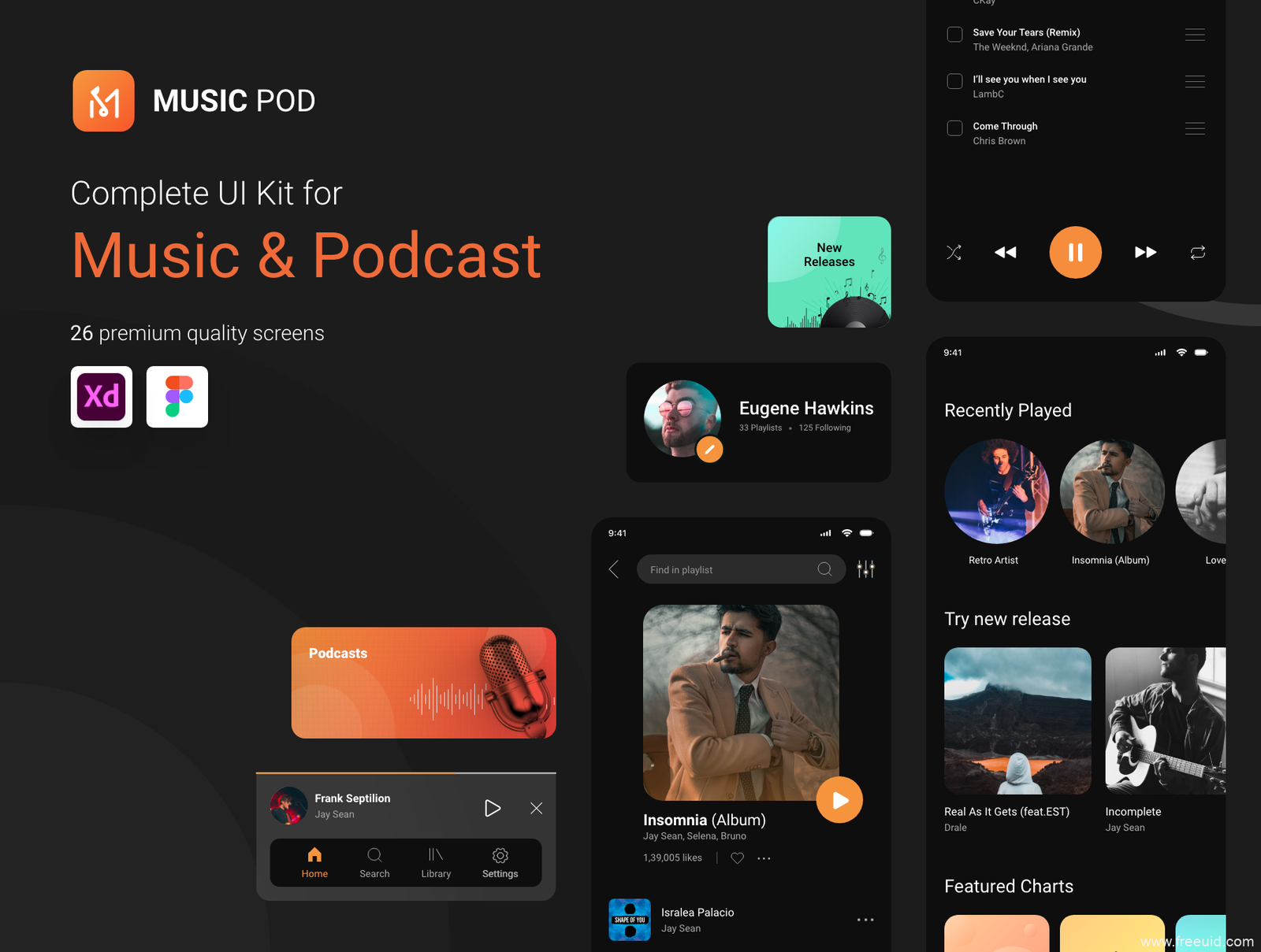 Sound Library App UI Kit - XD Source File #8975
