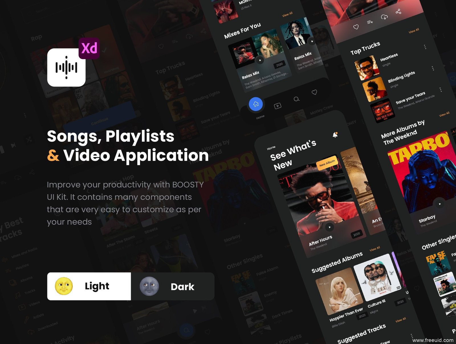 Dark Music Player UI Kit - XD Source File #8958