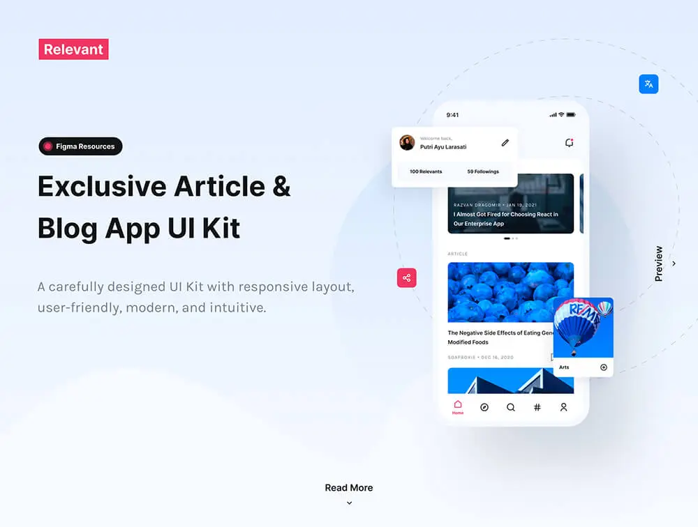 Article Reader App UI Kit - Figma Source File #8998