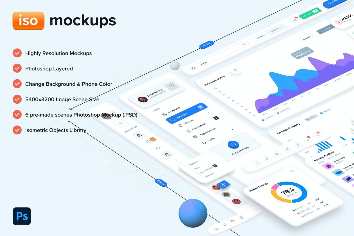 Mobile App Showcase Mockup Kit - PSD Source File #9469