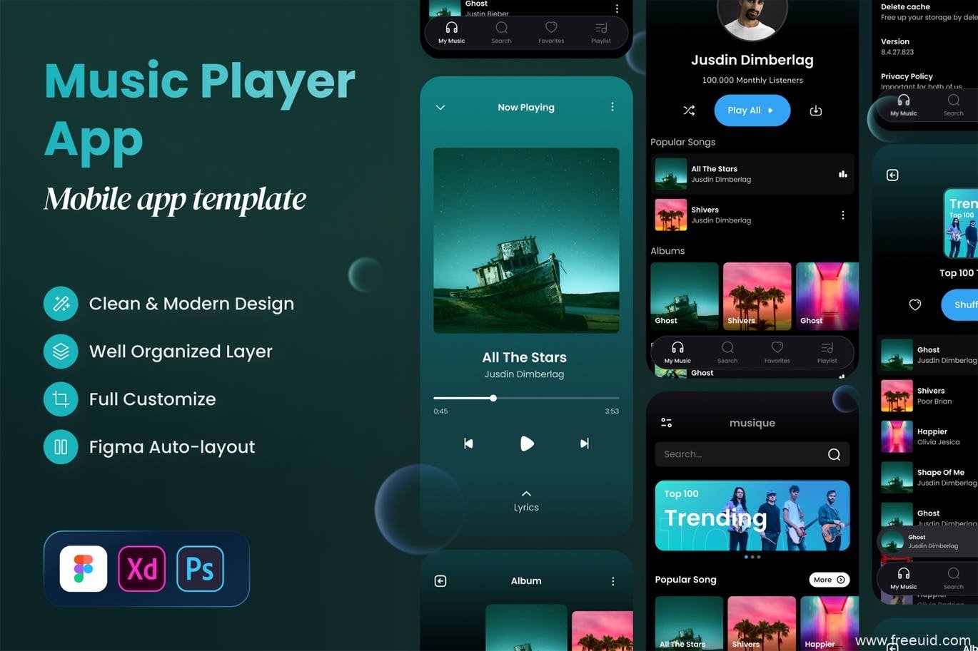 Radio FM App UI Kit - PSD Source File #9405
