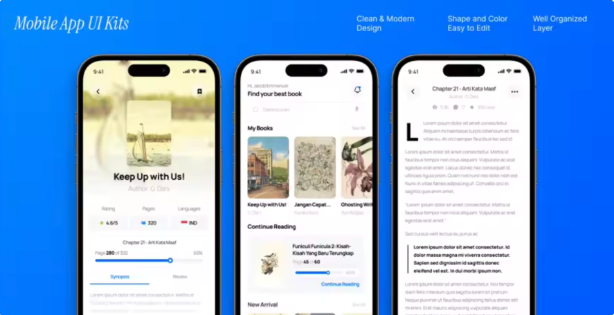 E-book Reader App UI Kit - Figma Source File #8566