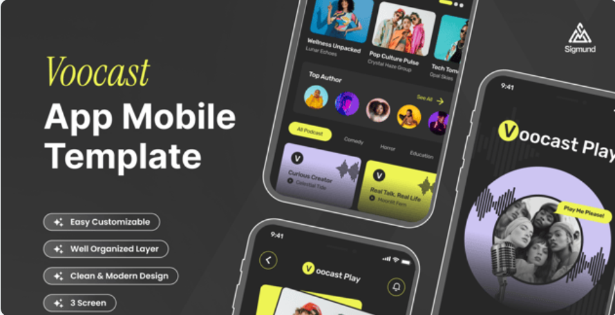 Podcast Mobile App UI Kit - Figma Source File #8549